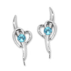 Blue Topaz Heart Ear Pin Earrings Silver