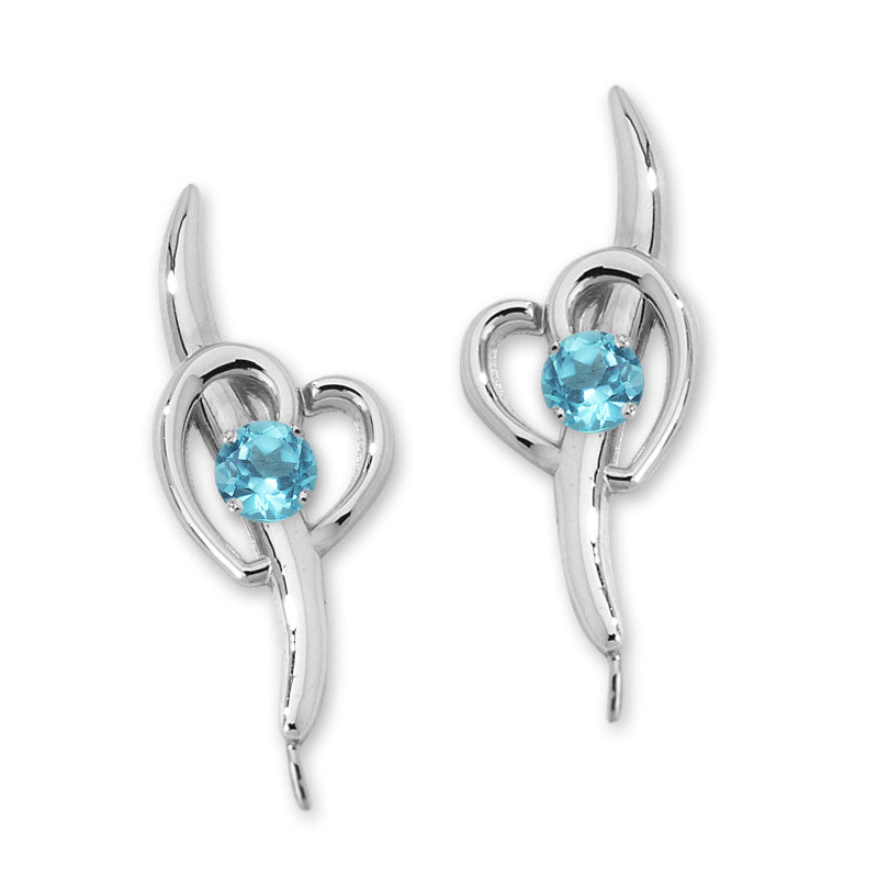 Blue Topaz Heart Ear Pin Earrings Silver
