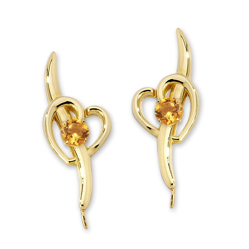 Citrine Heart Ear Pin Earrings Yellow Gold
