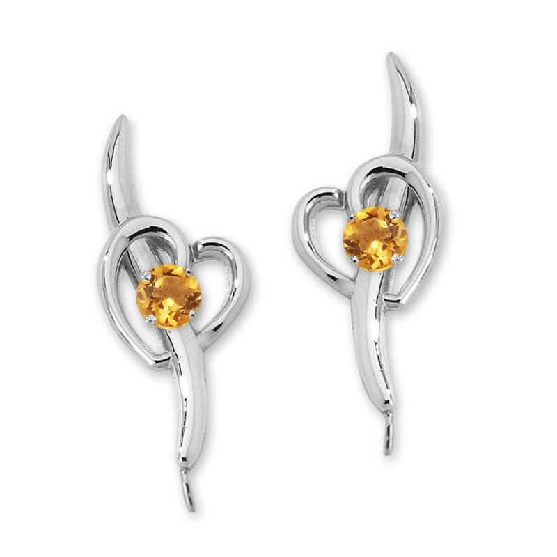 Citrine Heart Ear Pin Earrings Silver