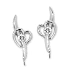 Cubic Zirconia Heart Ear Pin Earrings Sterling Silver