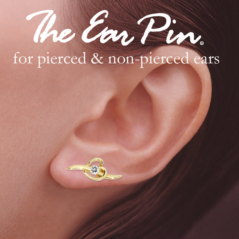 Cubic Zirconia Heart Ear Pin Earrings Gold Over Silver