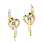 Cubic Zirconia Heart Ear Pin Earrings Gold Over Silver