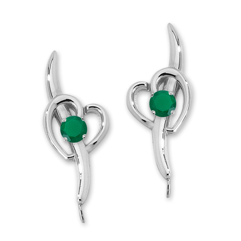 Green Onyx Heart Ear Pin Earrings Silver
