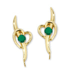 Green Onyx Heart Ear Pin Earrings Gold Over Silver