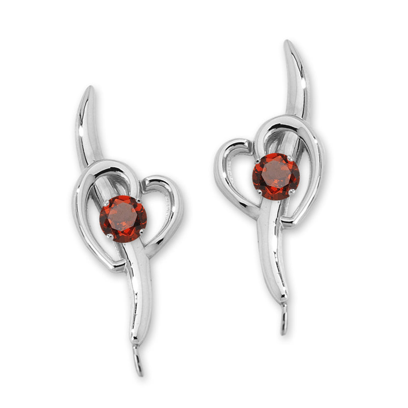 Garnet Heart Ear Pin Earrings Silver