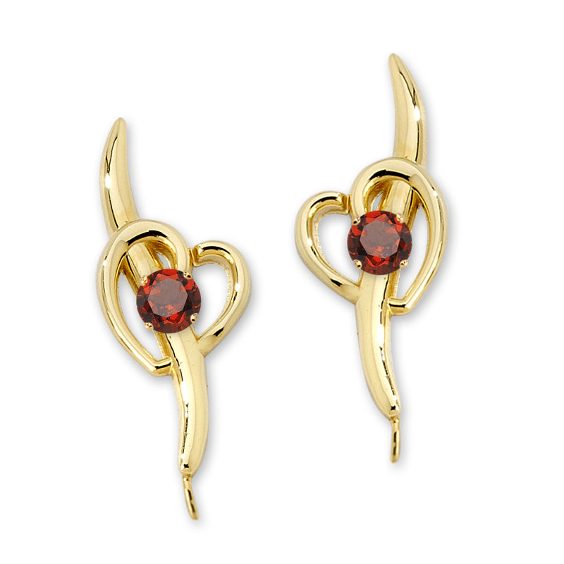 Garnet Heart Ear Pin Earrings Gold Over Silver