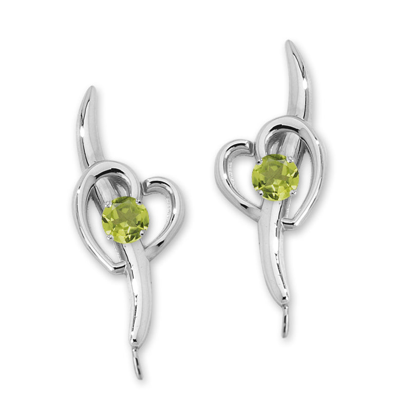 Peridot Heart Ear Pin Earrings Silver