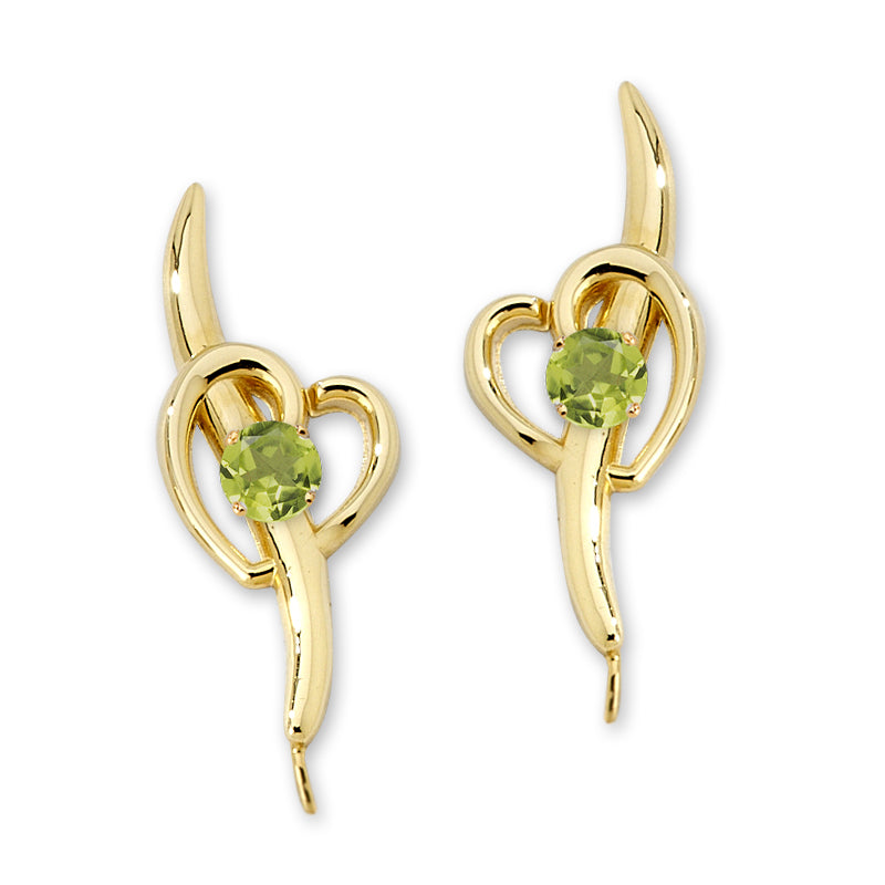 Peridot Heart Ear Pin Earrings Gold Over Silver