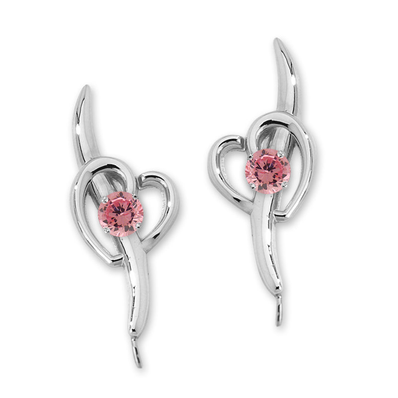 Cubic Zirconia Ear Climber Earrings - Gemstone Shoot Thru My Heart - Ear Pin - Sterling Silver