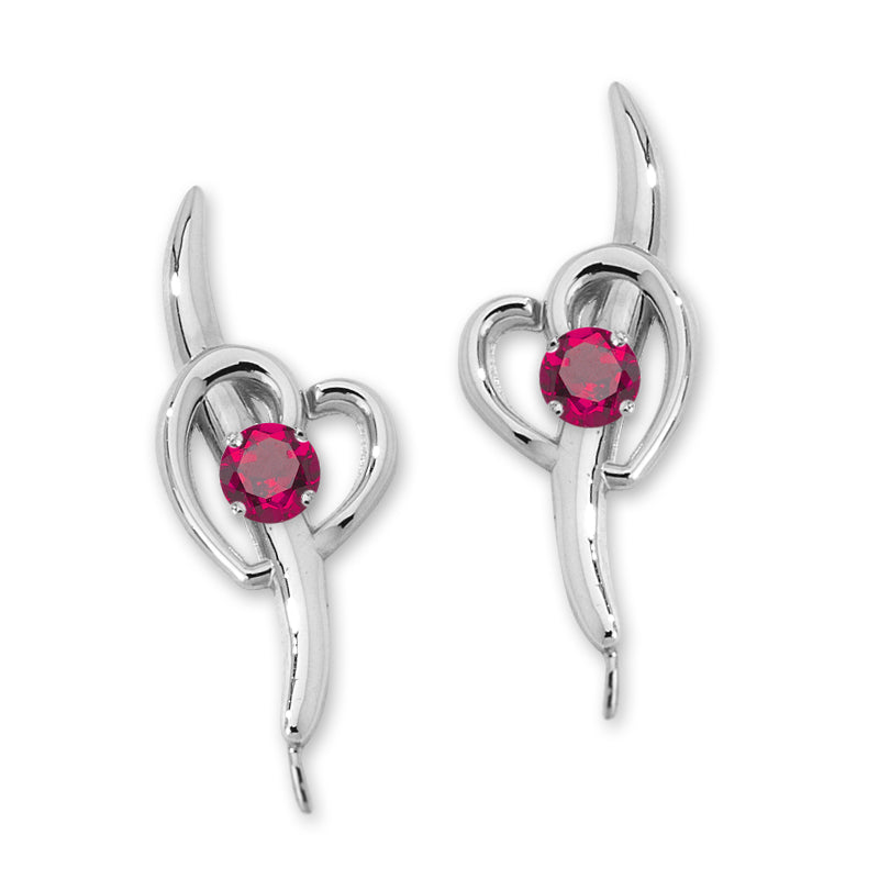 Ruby Heart Ear Pin Earrings Silver
