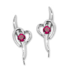 Ruby Heart Ear Pin Earrings Silver