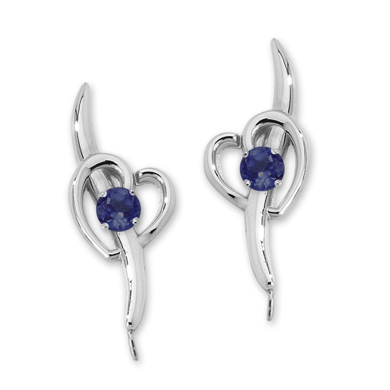 Sapphire Heart Ear Pin Earrings Silver
