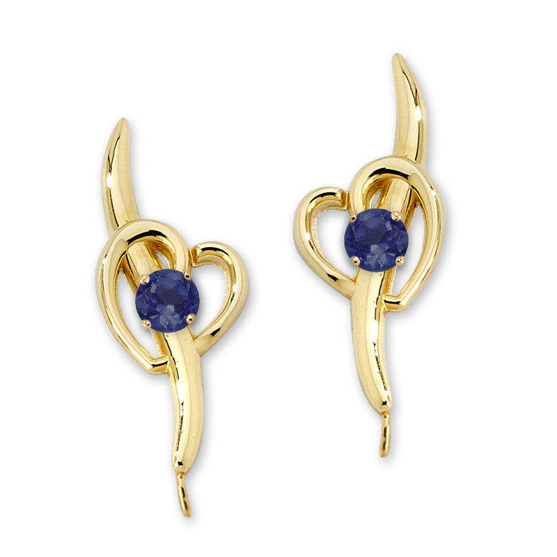 Sapphire Heart Ear Pin Earrings Gold Over Silver
