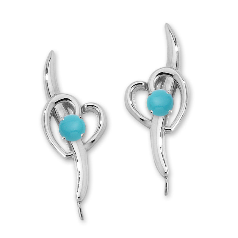 Turquoise Heart Ear Pin Earrings Silver