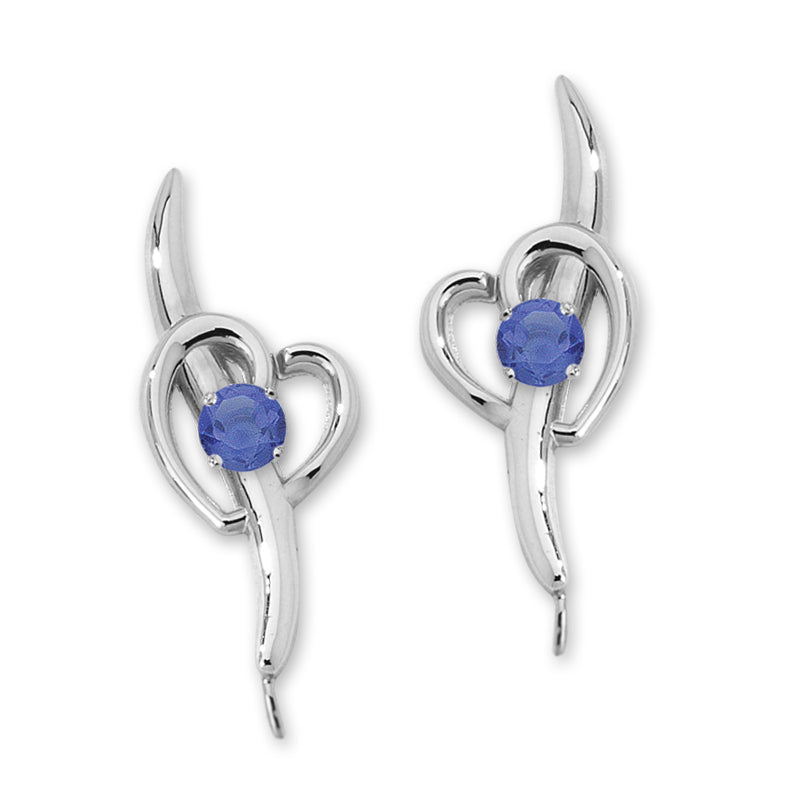 Tanzanite Heart Ear Pin Earrings Silver