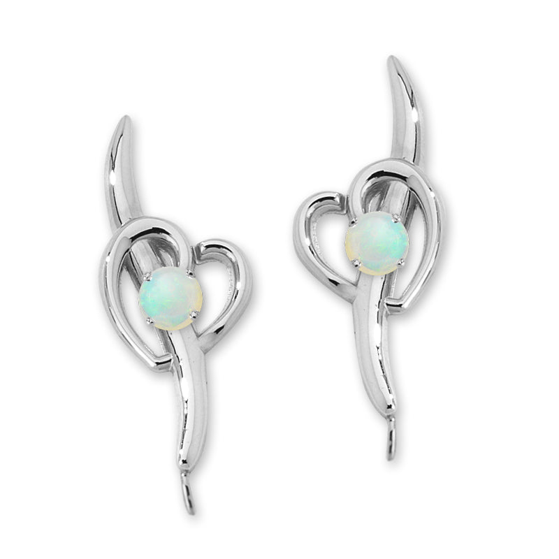 Opal Heart Ear Pin Earrings Silver