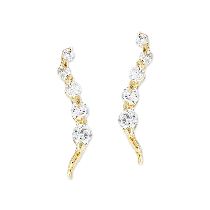 14k Yellow Gold Cubic Zirconia Journey Ear Pin Earrings - Small Version