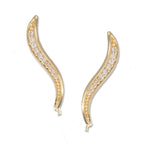 Ear Climbers Tapered Swirl of Cubic Zirconias Ear Pin Earrings 14k Gold