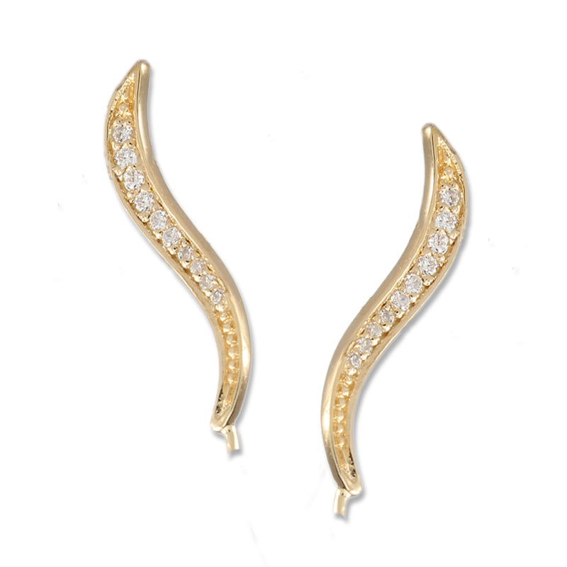 Ear Climbers Tapered Swirl of Diamonds 1/6ct. Twt. Cut Ear Pin Earrings 14k Gold