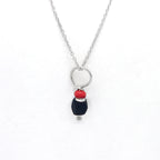 Jet Azabache Pendant w Red Coral Bead 3mm Size 14k White Gold