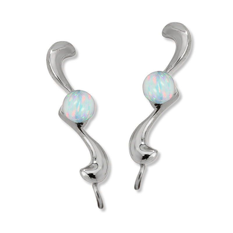 Ear Climber Earrings Ear Pin Solitaire Simulated Opal Bead Center Earcrawlers