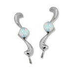 Ear Climber Earrings Ear Pin Solitaire Simulated Opal Bead Center Earcrawlers