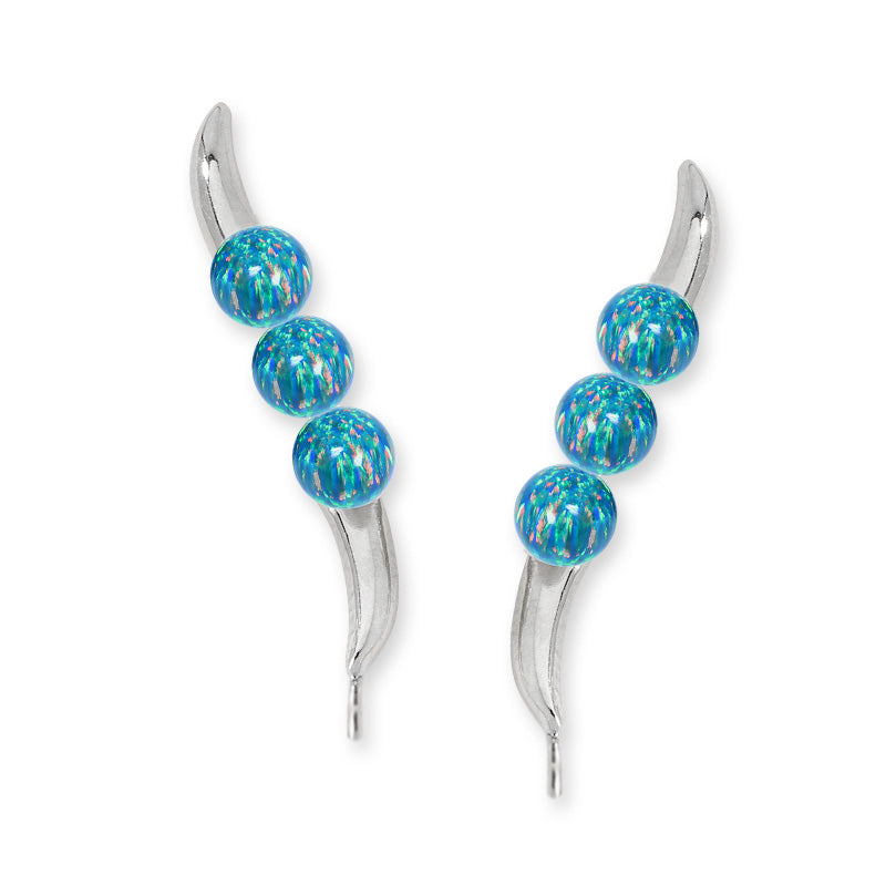 Ear Climber Earrings Ear Pin Triple Round Simulated Opal Beads Earcrawlers