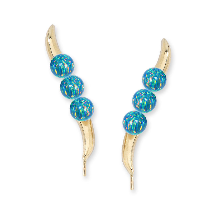 Ear Climber Earrings Ear Pin Triple Round Simulated Opal Beads Earcrawlers