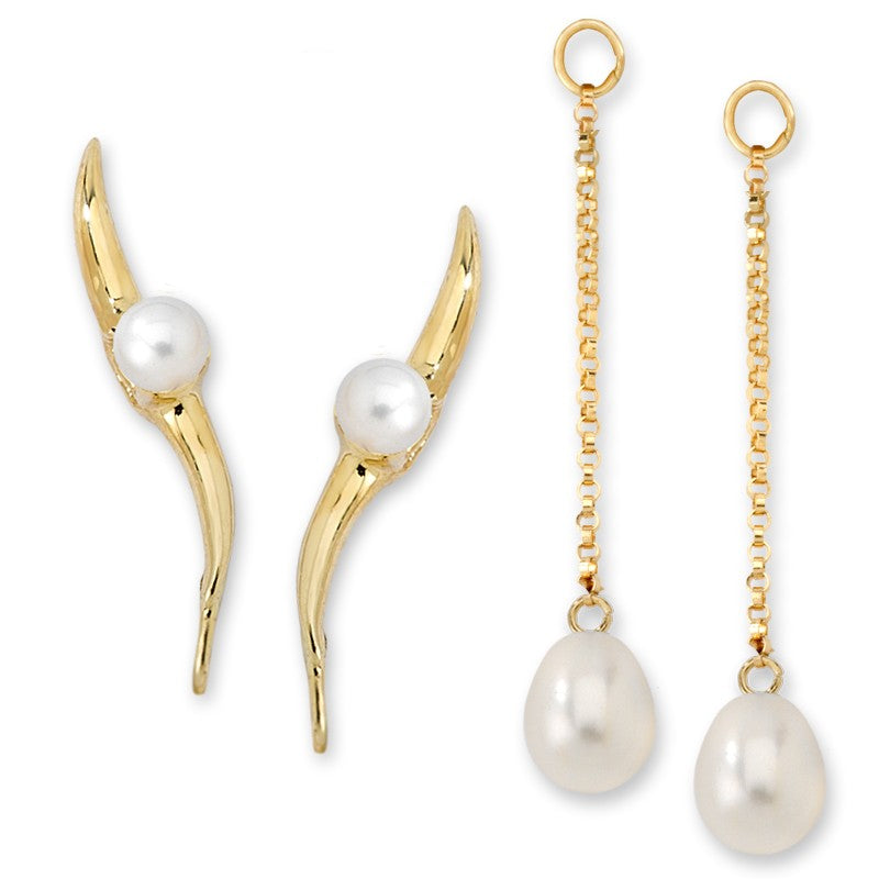 Freshwater Pear EarPin Earrings with Pearl Enhancer Earrings
