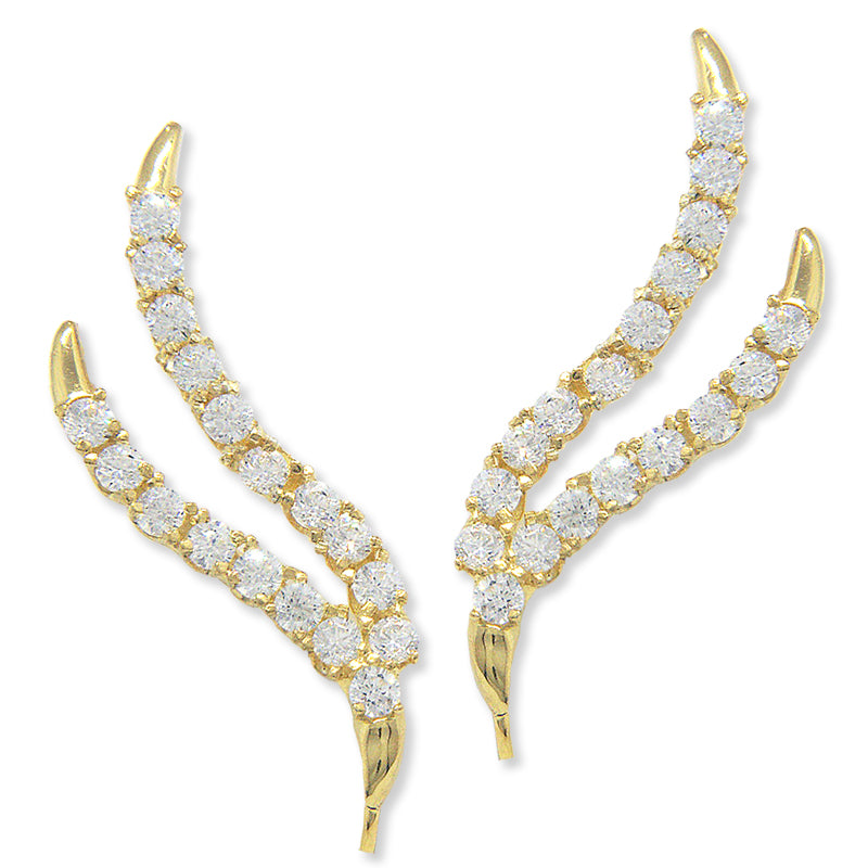 Ear Climber Earrings Ear Pin Double Branch Cubic Zirconias Large Version