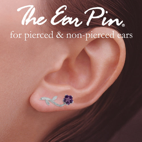 Ear Climbers Amethyst Flower Stem Ear Pin Earrings Sterling Silver