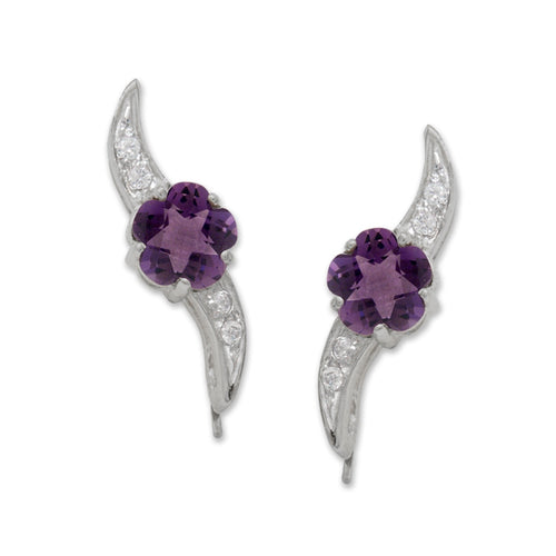 Amethyst Ear Pin Ear Climber Earrings Flower Petal Gemstones Sterling Silver