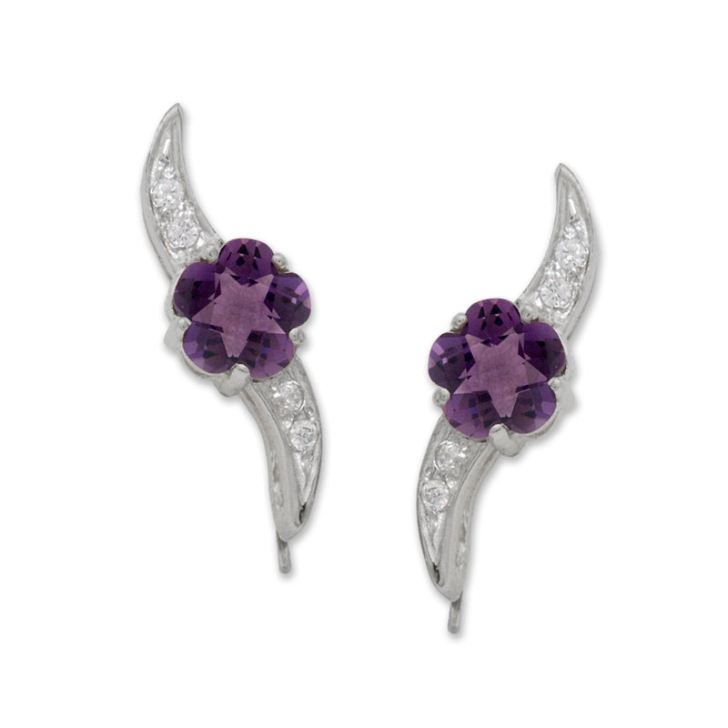 Amethyst Ear Pin Ear Climber Earrings Flower Petal Gemstones Sterling Silver