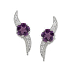 Amethyst Ear Pin Ear Climber Earrings Flower Petal Gemstones Sterling Silver