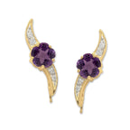 Amethyst Ear Pin Ear Climber Earrings Flower Petal Gemstones Gold over Silver