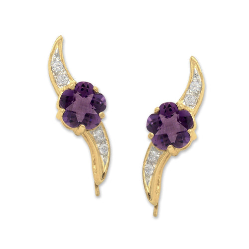 Amethyst Ear Pin Ear Climber Earrings Flower Petal Gemstones Gold over Silver