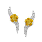 Citrine Ear Pin Ear Climber Earrings Flower Petal Gemstones Sterling Silver