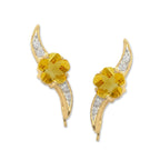 Citrine Ear Pin Ear Climber Earrings Flower Petal Gemstones 14k Yellow Gold
