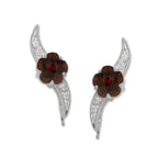 Garnet Ear Pin Ear Climber Earrings Flower Petal Gemstones 14k White Gold