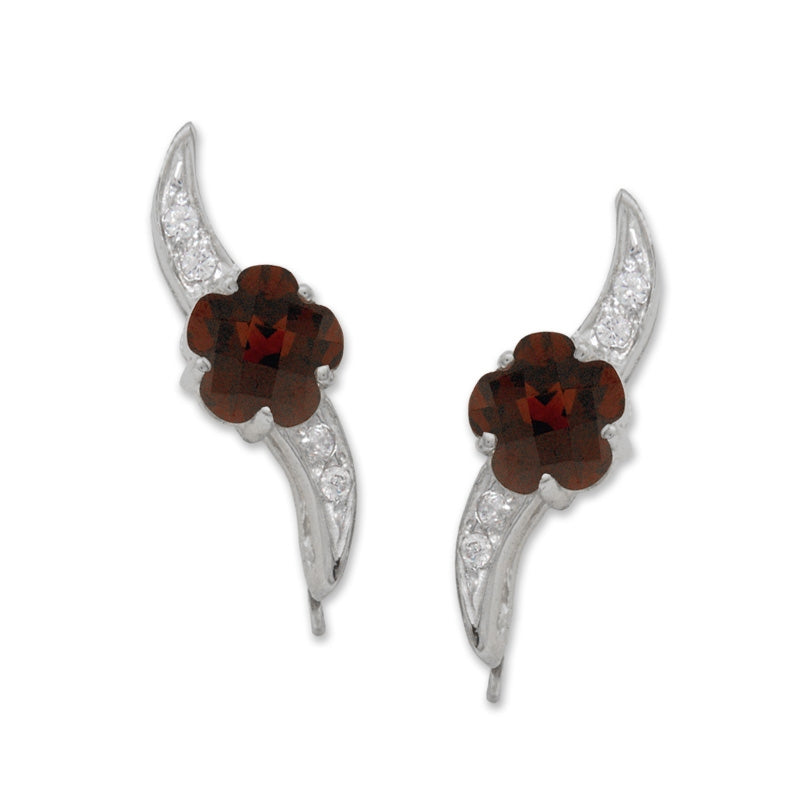 Garnet Ear Pin Ear Climber Earrings Flower Petal Gemstones Sterling Silver