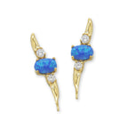 Ear Climber Earrings Ear Pin Oval Opal Center CZ Accents Earcrawlers