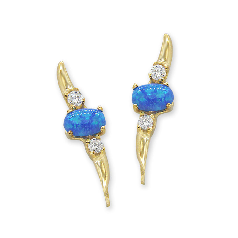 Ear Climber Earrings Ear Pin Oval Opal Center CZ Accents Earcrawlers