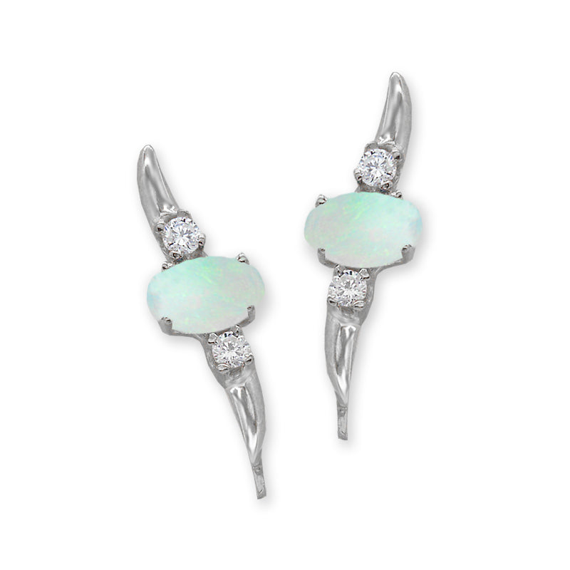Ear Climber Earrings Ear Pin Oval Opal Center CZ Accents Earcrawlers