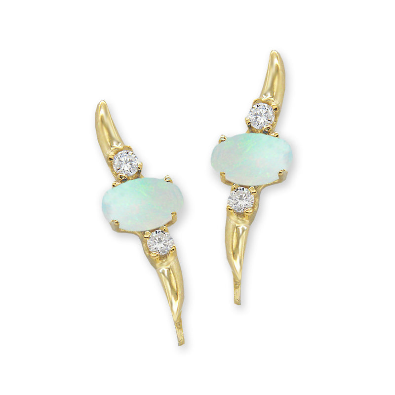 Ear Climber Earrings Ear Pin Oval Opal Center CZ Accents Earcrawlers