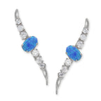 Ear Climber Earrings Ear Pin Oval Opal Center CZ Accents Earcrawlers Large Version