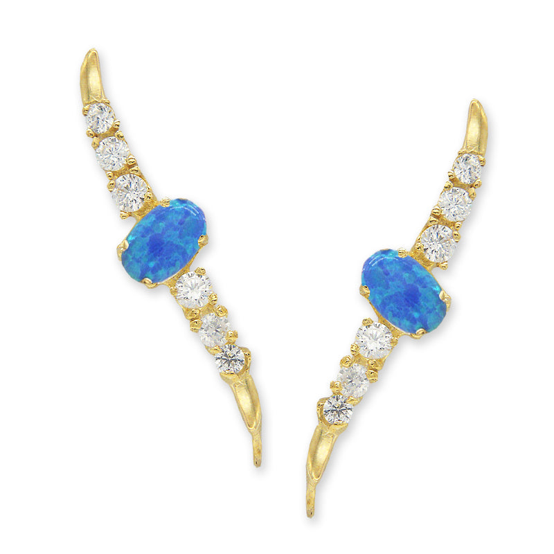 Ear Climber Earrings Ear Pin Oval Opal Center CZ Accents Earcrawlers Large Version