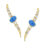 Ear Climber Earrings Ear Pin Oval Opal Center CZ Accents Earcrawlers Large Version