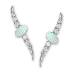 Ear Climber Earrings Ear Pin Oval Opal Center CZ Accents Earcrawlers Large Version