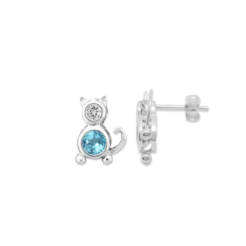 Cat Earrings Sterling Silver Your Choice of Birthstones